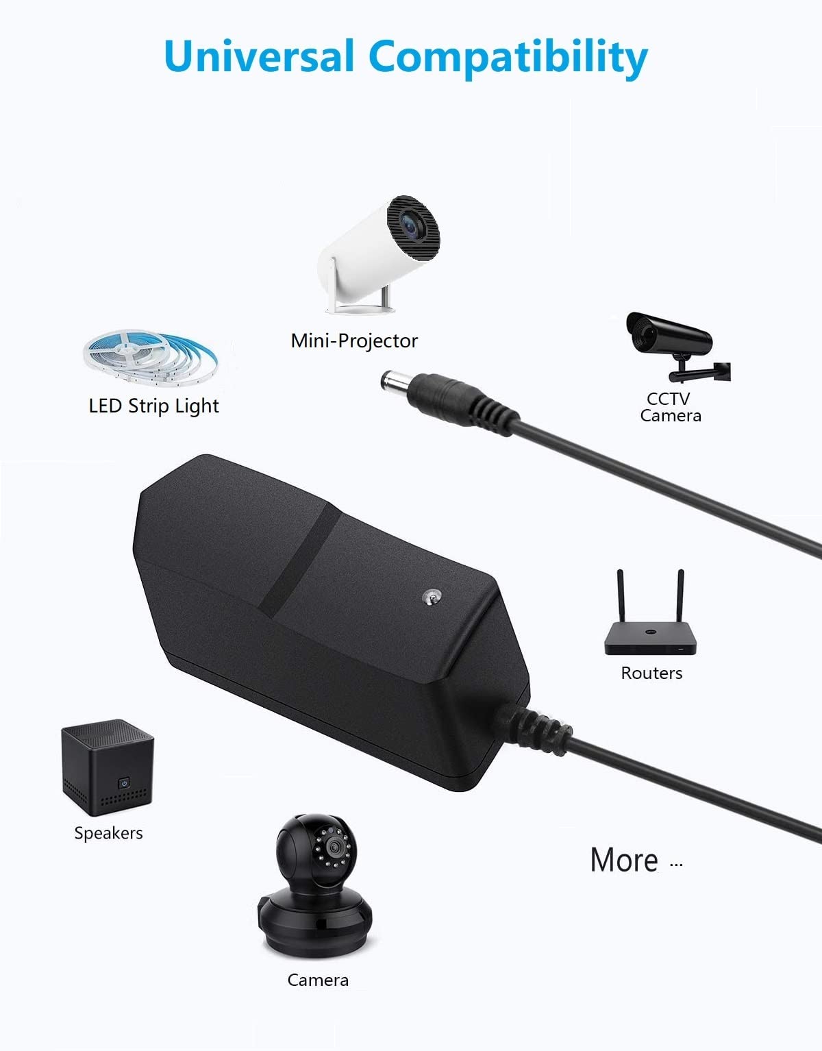 12V DC Power Supply 0.5A 500mA Universal AC Adapter, 100-240 50/60Hz Adapter to 12 Volts 0.5Amp Transformer, DC 12V Power Cord, 5.5mm x 2.5mm Plug