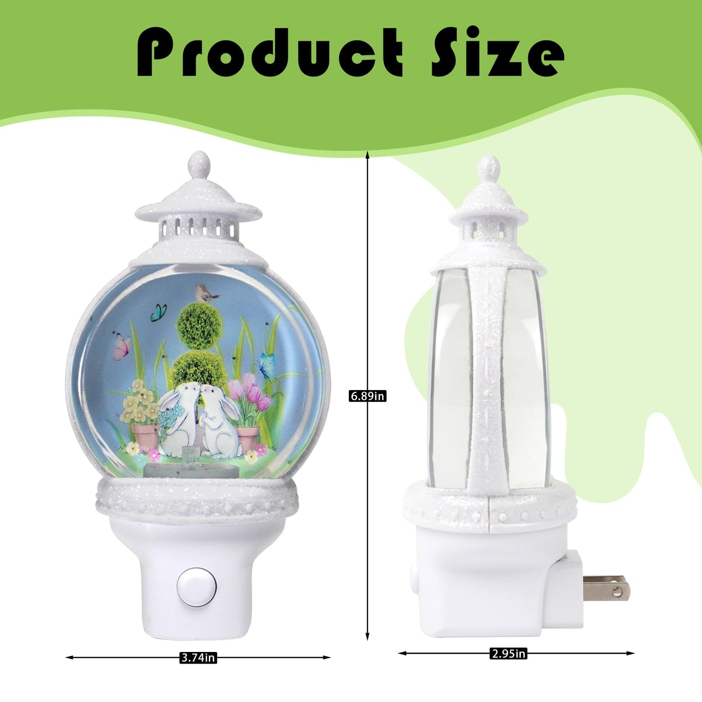 Xanqinluma Spring Night Light Plug into Wall Rabbits and Butterfly Flowers Nightlight with USB/Outlet Options Spring Night Light Snow Globe for Kids