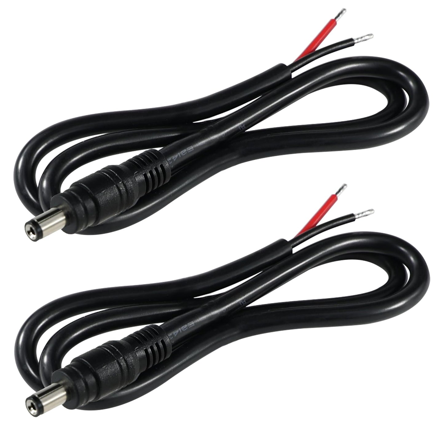 2PCS 2FT Black 16AWG DC Power Pigtails Cable - 5.5MM x 2.1MM Male Plug to Bare Wire Open End, DC Barrel Connector Pigtail for CCTV Security Camera