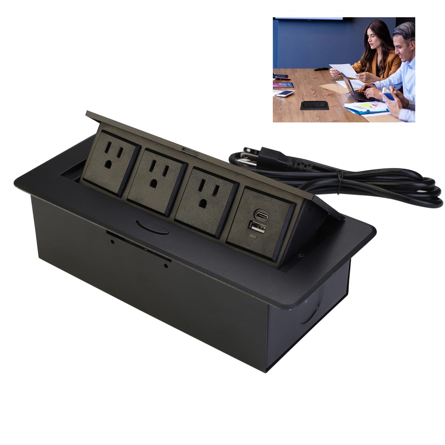 SunwyxTek Pop Up Power Outlet, Conference Table Recessed Power Outlet Desktop Socket with PD 20W USB C Fast Charge, Stainless Steel Receptacle Outlet