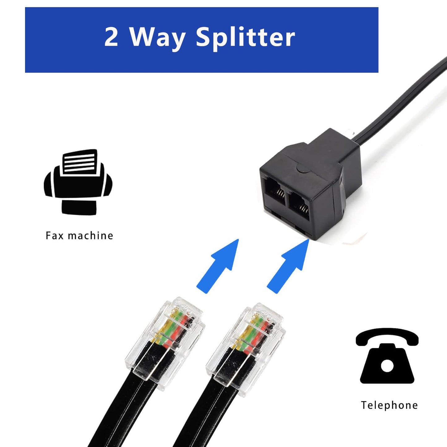 Yumiwoow Phone Line Splitter,Telephone Splitter,with RJ11 6P4C Plugs,Suitable for Telephone,Fax Machine (Black /12 Pack)