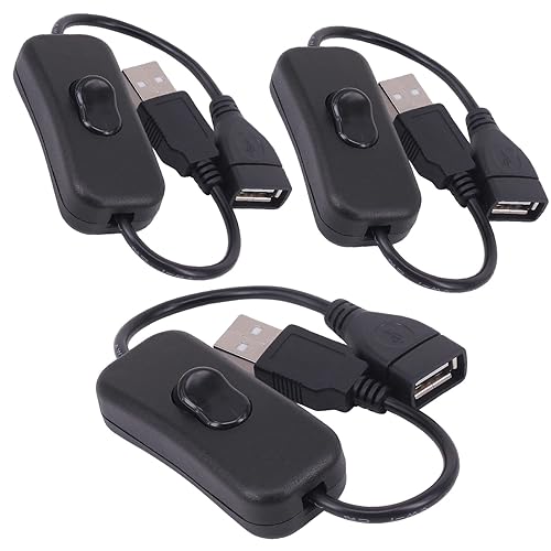 USB Cable with Switch, Yeebline 3-Pack USB Male to Female Extension Cord Inline Rocker On/Off Switch for Driving Recorder, LED Desk Lamp, USB Fan, LED