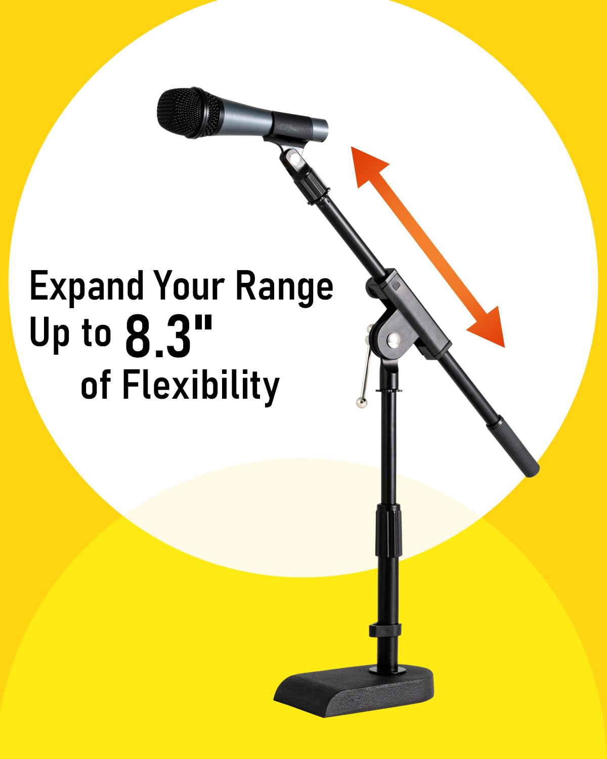 Stage Rocker Adjustable Low-profile Microphone Stand - Snare/Tom Bottom/Bass (Kick) Drum/Table Top, Adjustable Height, 15.75“ Telescoping Boom Arm