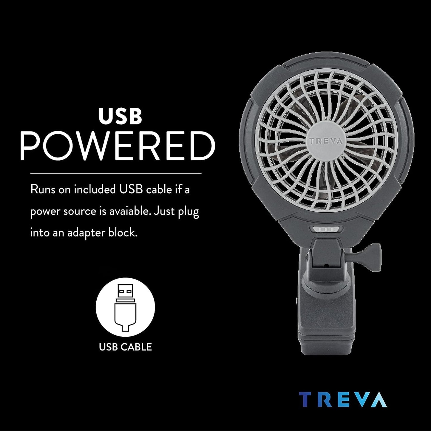 O2COOL Treva 5 in Battery & USB Powered Clip on Fan 2-Speed Grey 2-Pack