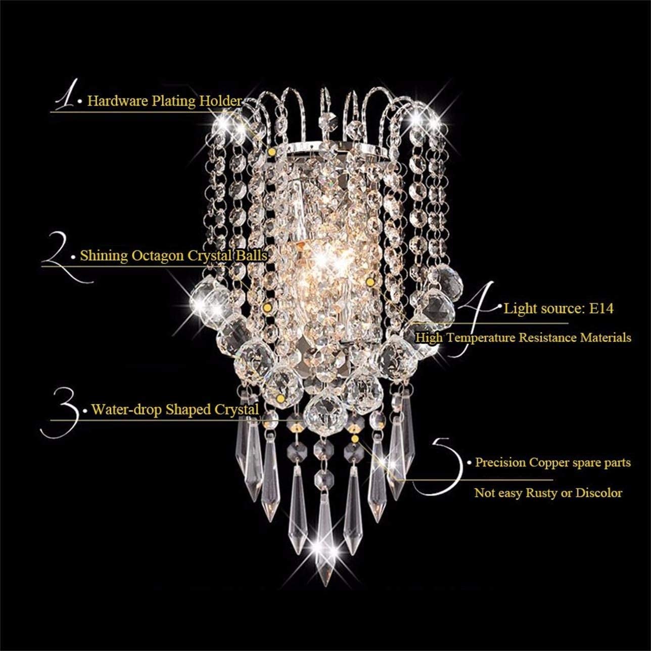 XIHOME Crystal Wall Light with Crystal Balls Drops Decorative Chrome Modern Besides Wall Lamp Sconce E12*2 Lights for Home Sitting Bedroom Corridor