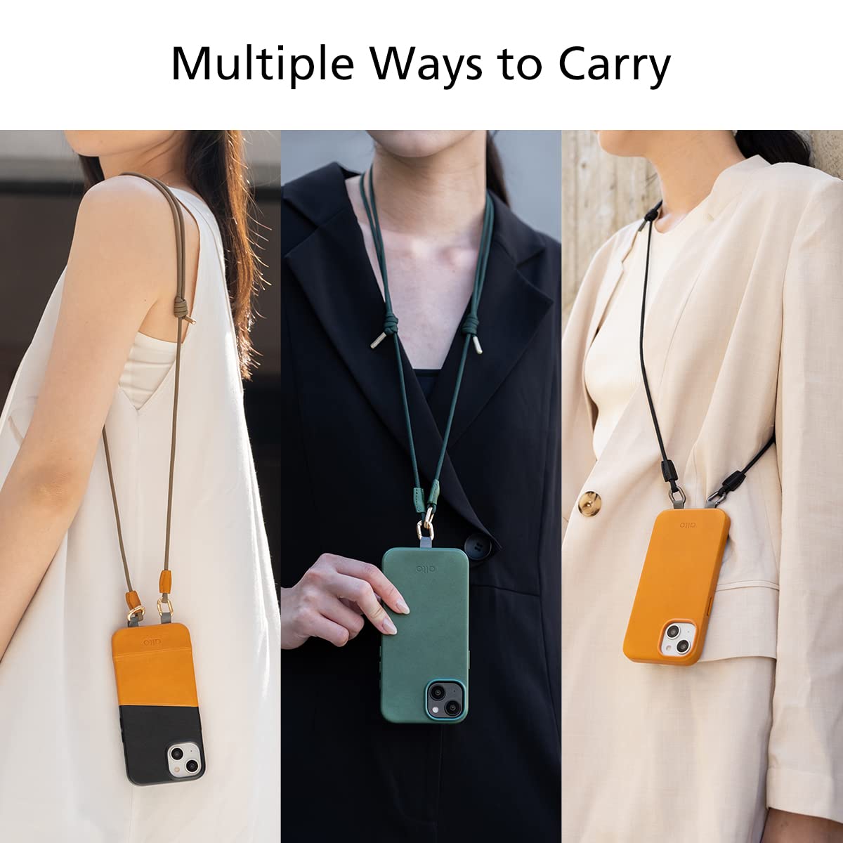 alto Crossbody Phone Lanyard: Detachable Patch, Nylon Strap with Italian Leather pad, for iPhone and Android Full Body Phone Cases (Caramel Brown)