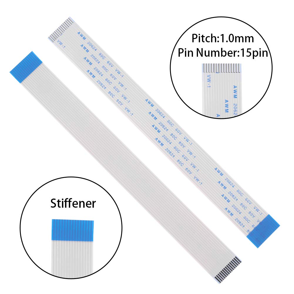 Aokin for Raspberry Pi Camera Cable, FFC Cable Ribbon Flex Extension Cable 15 Pin 1.0mm Pitch for Raspberry Pi, Octoprint Octopi Webcam, Monitor 3D