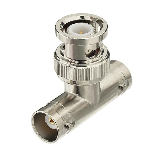 Eightwood BNC Tee Adapter 2-Pack, BNC Male to Dual Female Connector 3 Way Video Splitter for CCTV Security Cameras