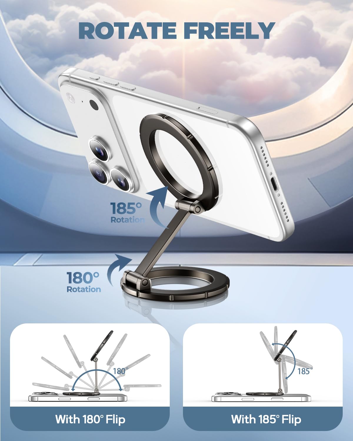 UBeesize Double Magnetic Phone Stand, Foldable Magnet Holder with Ring Grip Kickstand for Desk Travel Kitchen Gym, Compatible with iPhone