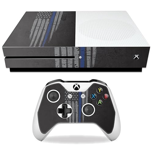 MightySkins Skin Compatible with Microsoft Xbox One S - Thin Blue Line | Protective, Durable, and Unique Vinyl Decal wrap Cover | Easy to Apply