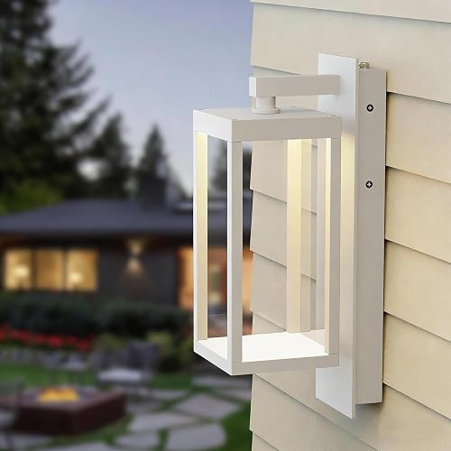 Inowel Dusk to Dawn Outdoor Wall Light White LED Exterior Light Fixture for House,15in Porch Light Outdoor Wall Mount Sconce with Clear Glass
