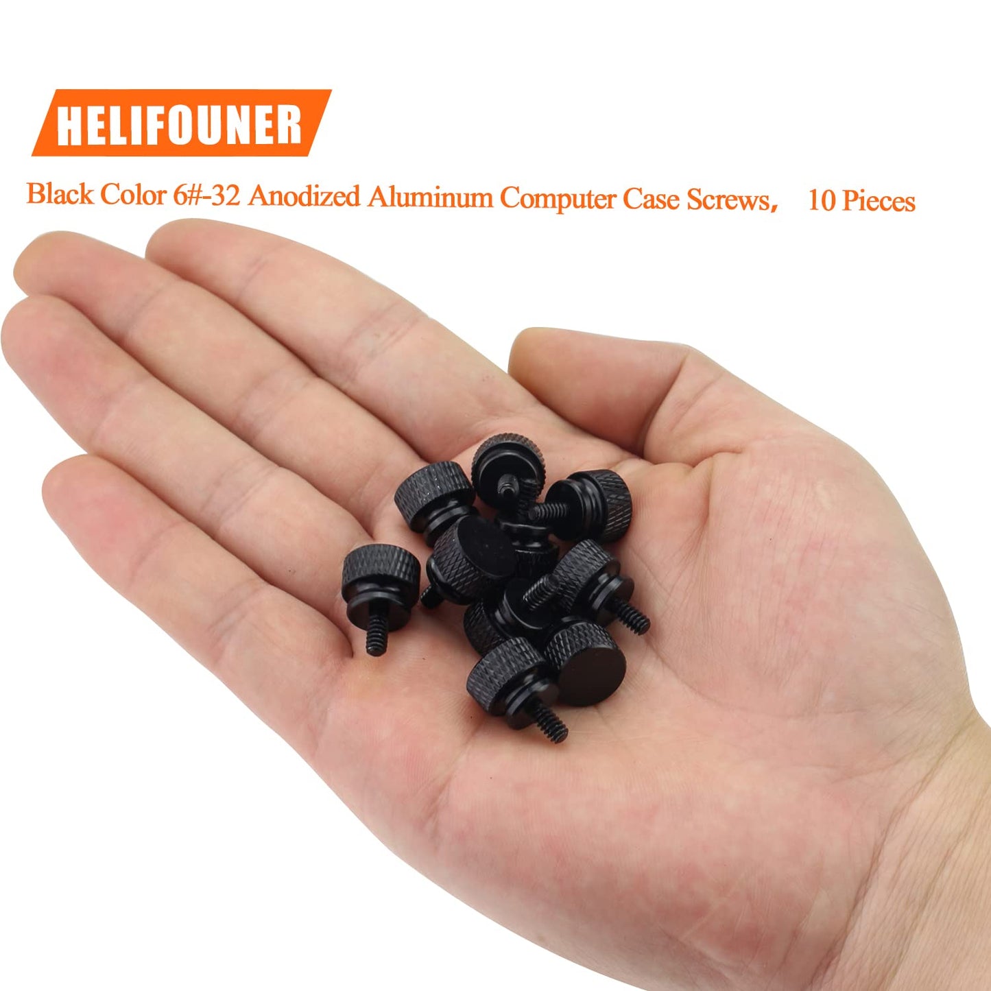 HELIFOUNER 10 Pieces 6-32 Thread, Black Color Anodized Aluminum Computer Case Thumbscrews, Thumb Screws for Computer Case/Cover/Power Supply/Hard