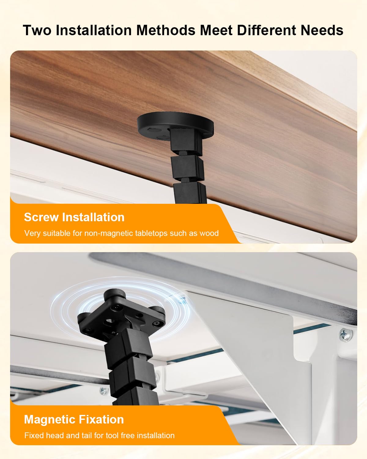 Under Desk Cable Management Vertebrae Fit for Sit Stand Desk Management, Magnetic Fixation Adjustable Length Cable Management Spinal, Flexible Chain