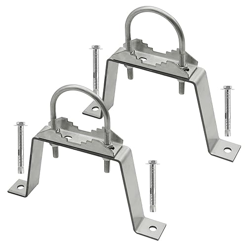 CYANTEKOMS 2Pack Antenna Wall Mount, 4'' Heavy-Duty Antenna Mast Clamp Accessories Kit with 2 Brackets & lags Bolts for TV Antenna Mast