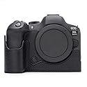 DBZZ R6II Vintage Genuine Leather Camera Case for Canon EOS R6 Mark II Handmade Half-Wrap Camera Protector Cover (Black)
