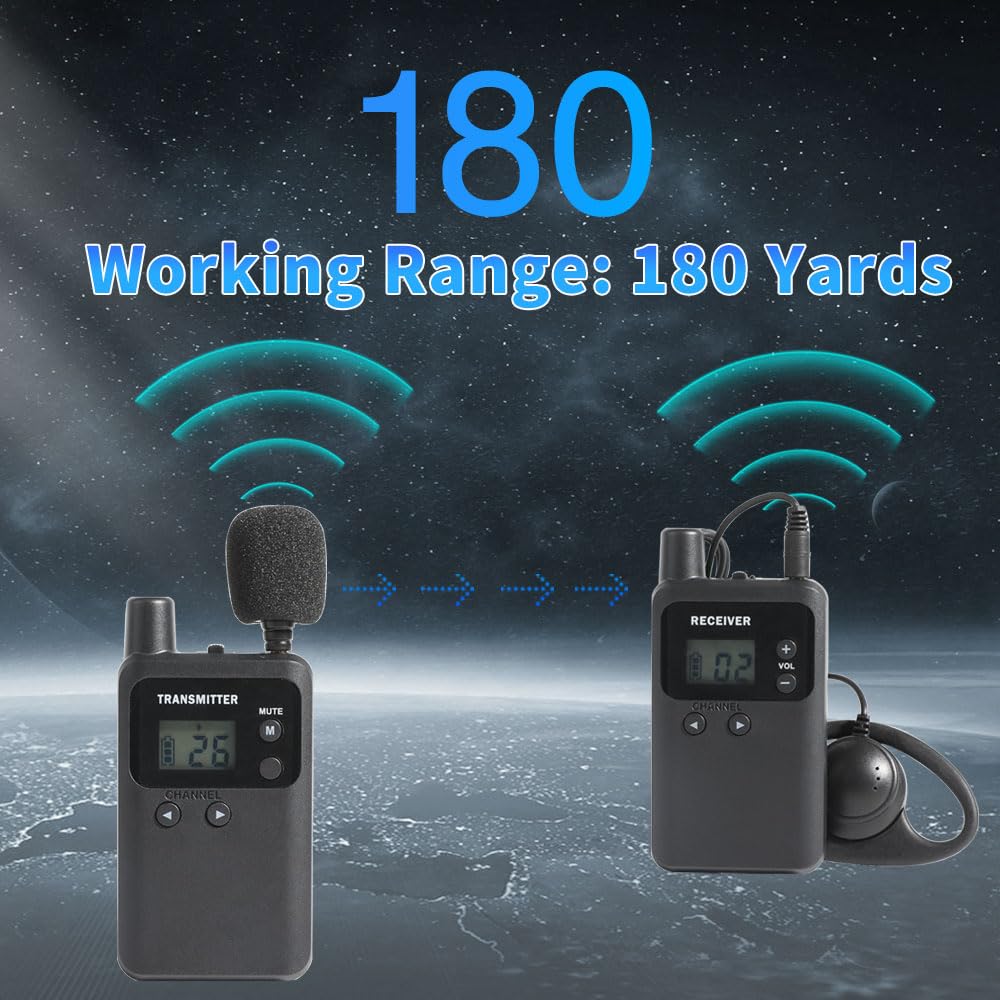 AGJ Wireless Tour Guide System, Tour Guide Microphone, Tour Guide Headsets 1 Transmitter 5 Receivers Assisted Listening Simultaneous Interpretation
