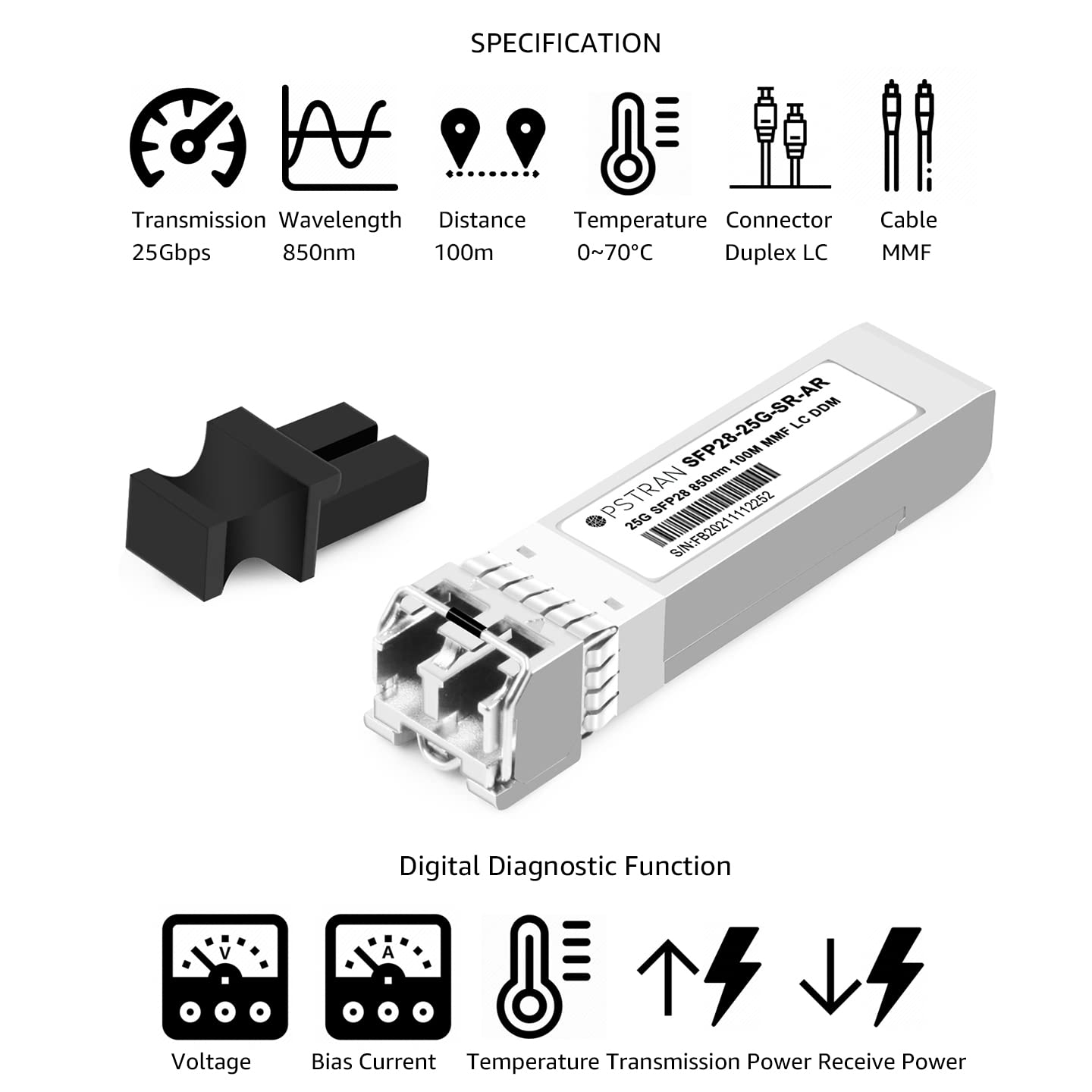 OPSTRAN 25GBASE-SR SFP28 Optical Transceiver Module Compatible with Arista SFP-25G-SR 25G SFP28 850nm 100m DOM Duplex LC MMF