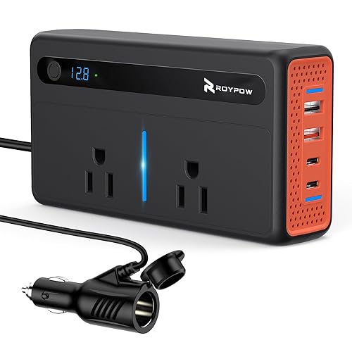 RoyPow 300W Car Power Inverter, DC 12V to 110V AC Power Inverter with Cigarette Lighter Port, Car Plug Adapter Outlet with 3.4A USB-A, QC3.0 24W, PD