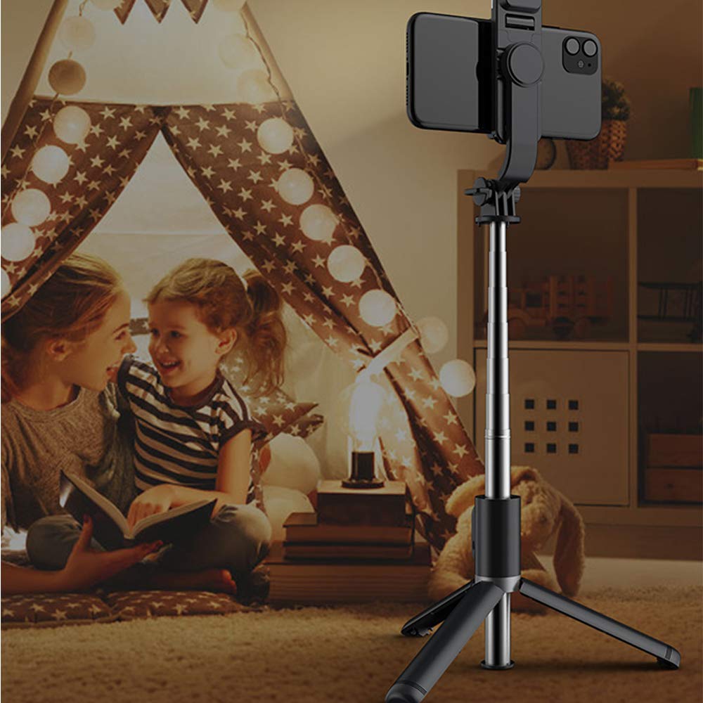 Enkarl Selfie Stick Tripod with Light, All in One Cell Phone Tripod, Cellphone Tripod with Wireless Remote and Phone Holder, Portable