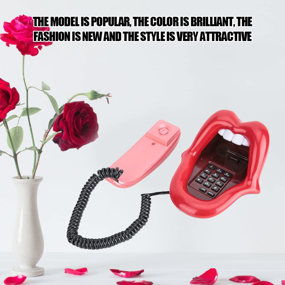 Red Mouth Telephone Retro, Red Tongue Corded Landline Novelty Sexy Lip Mouth Fixed Phone,Wired Novelty Sexy Lip Phone Cartoon Shaped Real Corded