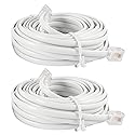 uxcell RJ11 6P4C Male Phone Extension Cable Cord Lead, 6M 20-Feet, 2-Pieces, White