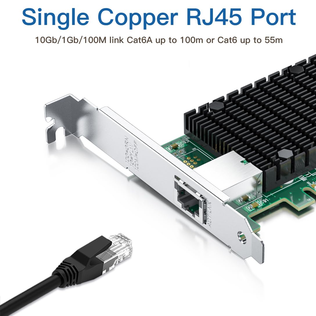 H!Fiber 10Gb RJ45 PCI-E Network Card NIC, Compare to Intel X550-T1, with Intel X550-AT Chip, Single RJ45 Port, PCI Express 3.0 X4, Ethernet Converged
