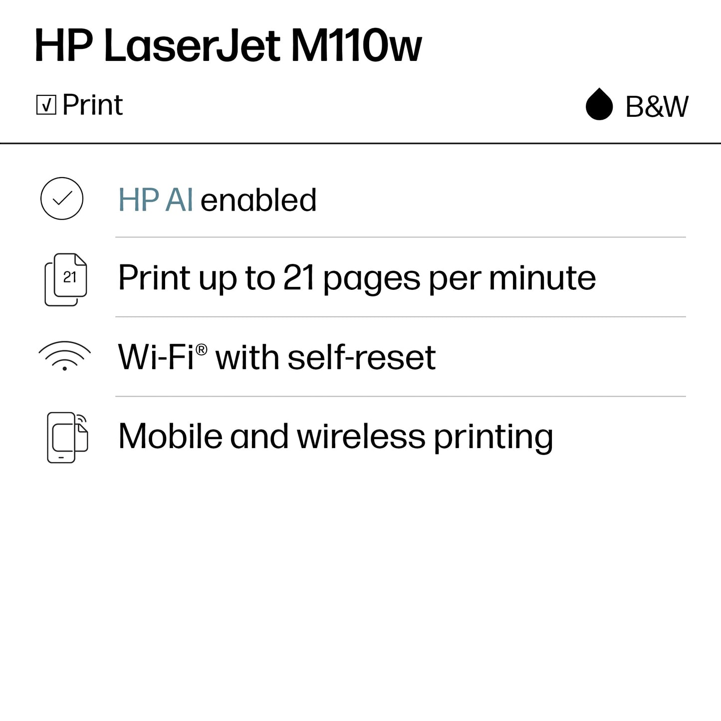 HP LaserJet M110w Wireless Black & White Printer, Print, Fast speeds, Easy Setup, Mobile Printing, Best-for-Small Teams