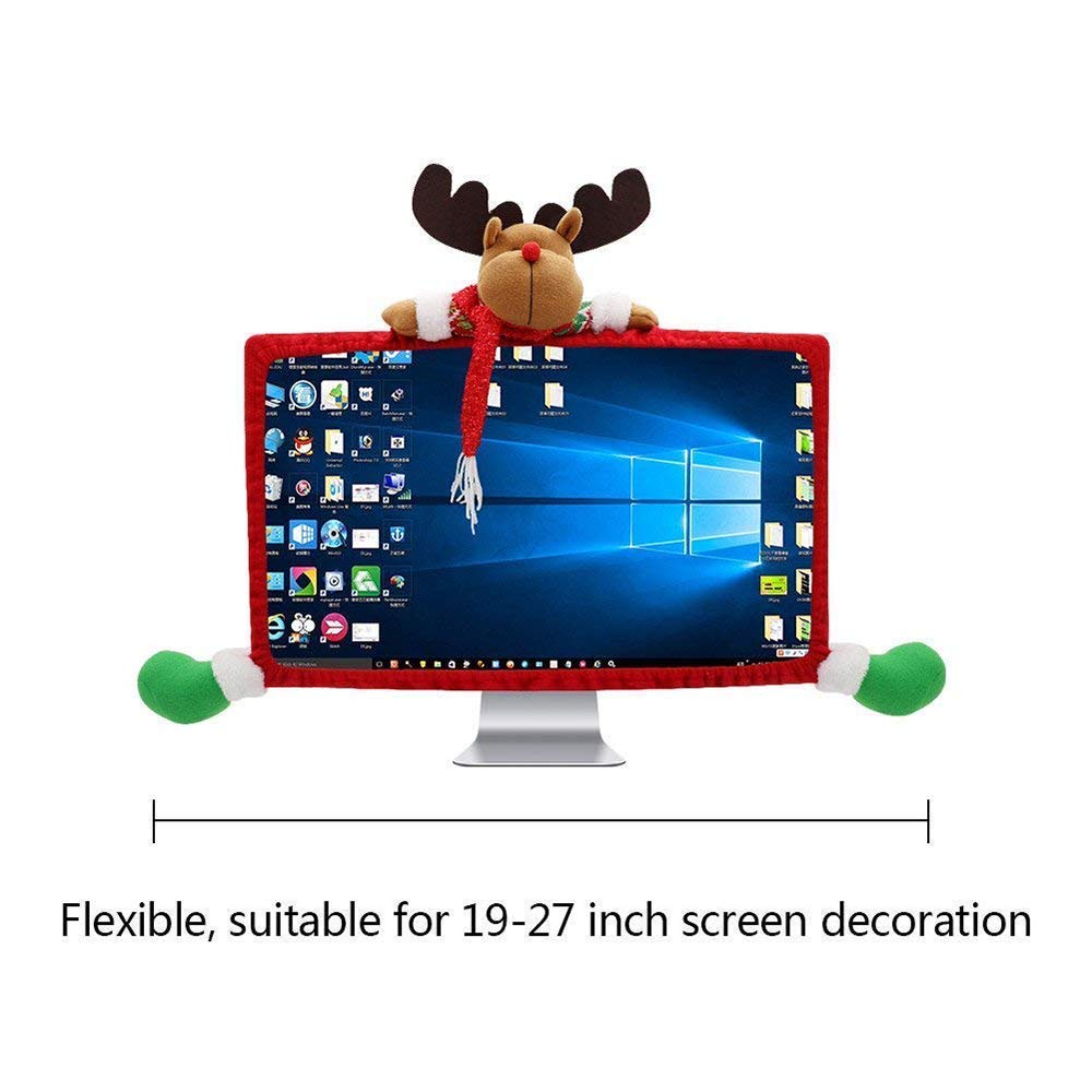 SUSHAFEN 1 Pack Christmas Computer Monitor Border Cover TV Monitor Cover Elastic Laptop Computer Cover for Xmas Home Office Computer Decoration-Elk