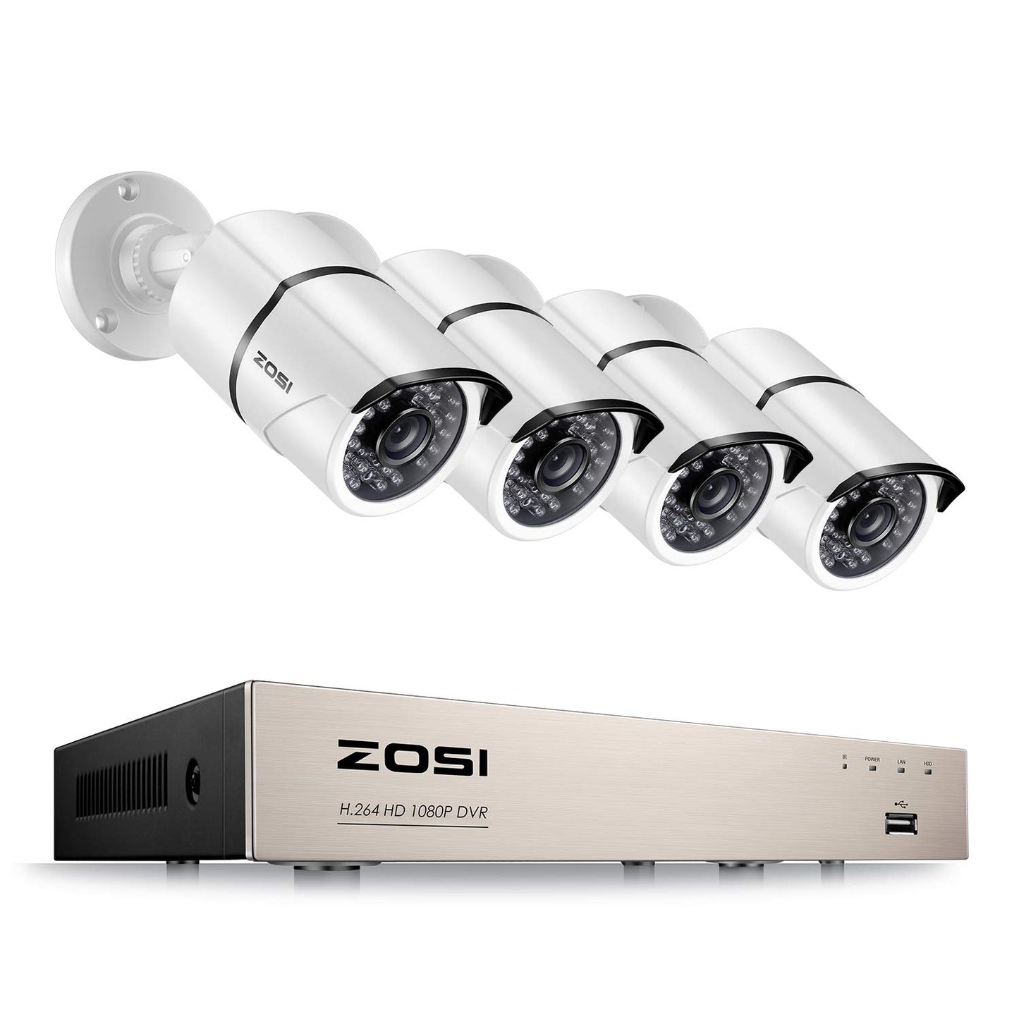 ZOSI 8-Channel HD-TVI FULL 1080P Video Security System DVR and (4) 2.0MP Indoor/Outdoor Weatherproof Cameras with IR Night Vision LEDs- NO HDD, 100ft