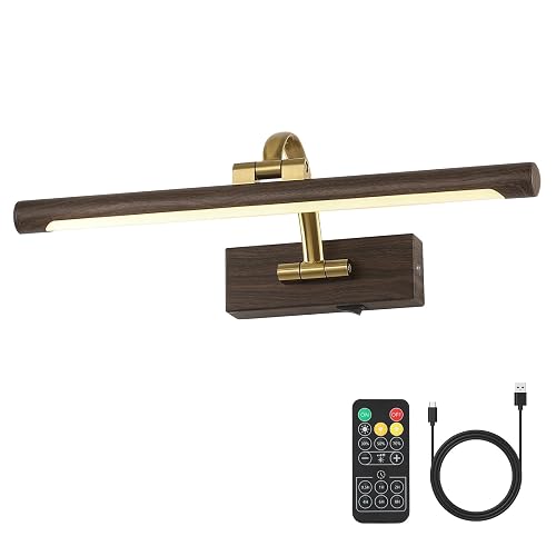 DESOOP Picture Lights for Wall Battery Operated, 3CCT Dimmable Gallery Light with Remote and Timer Wood Grain Finish Art Lighting for Paintings