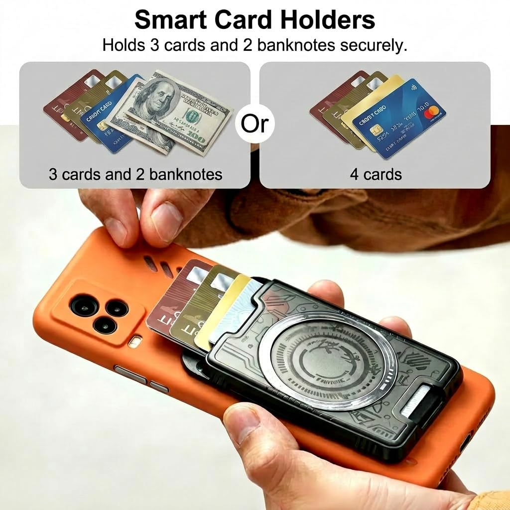 HZmeris for MagSafe Wallet Strong Magnetic Card Holder for iphone Holds 3 Cards Compatible with POPsocket-for Students, Work, Travel, Office(Smoked