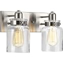 Progress Lighting P300046-009 Calhoun Collection Clear Glass Farmhouse Bath Vanity Light, 2-Light, Brushed Nickel