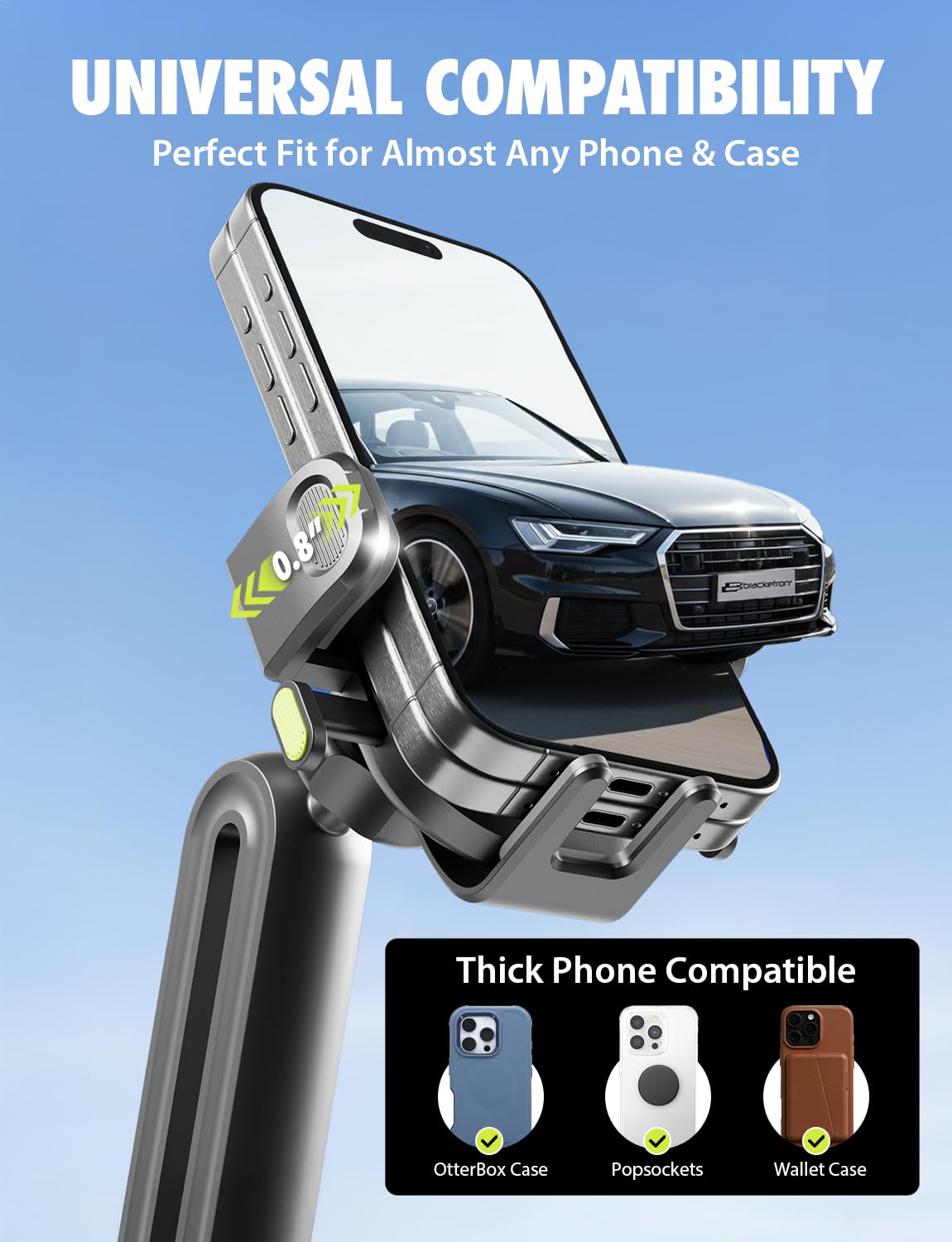 Bracketron OneClick Cup Phone Holder for Car - Universal Cup Holder Phone Mount, Fits Devices up to 4.2", 360° Rotation with Twist-Expand Base