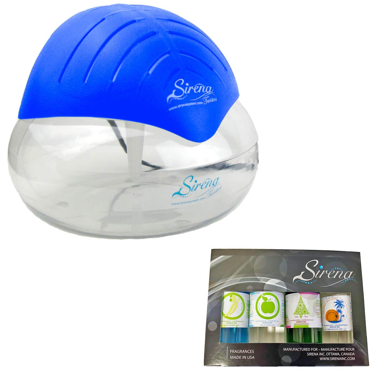 Sirena Twister Deluxe Pack (Blue) included Fragrance Pack - Water Filter Air Freshener For Home and Office - Essential Oil Aroma Diffuser With LED