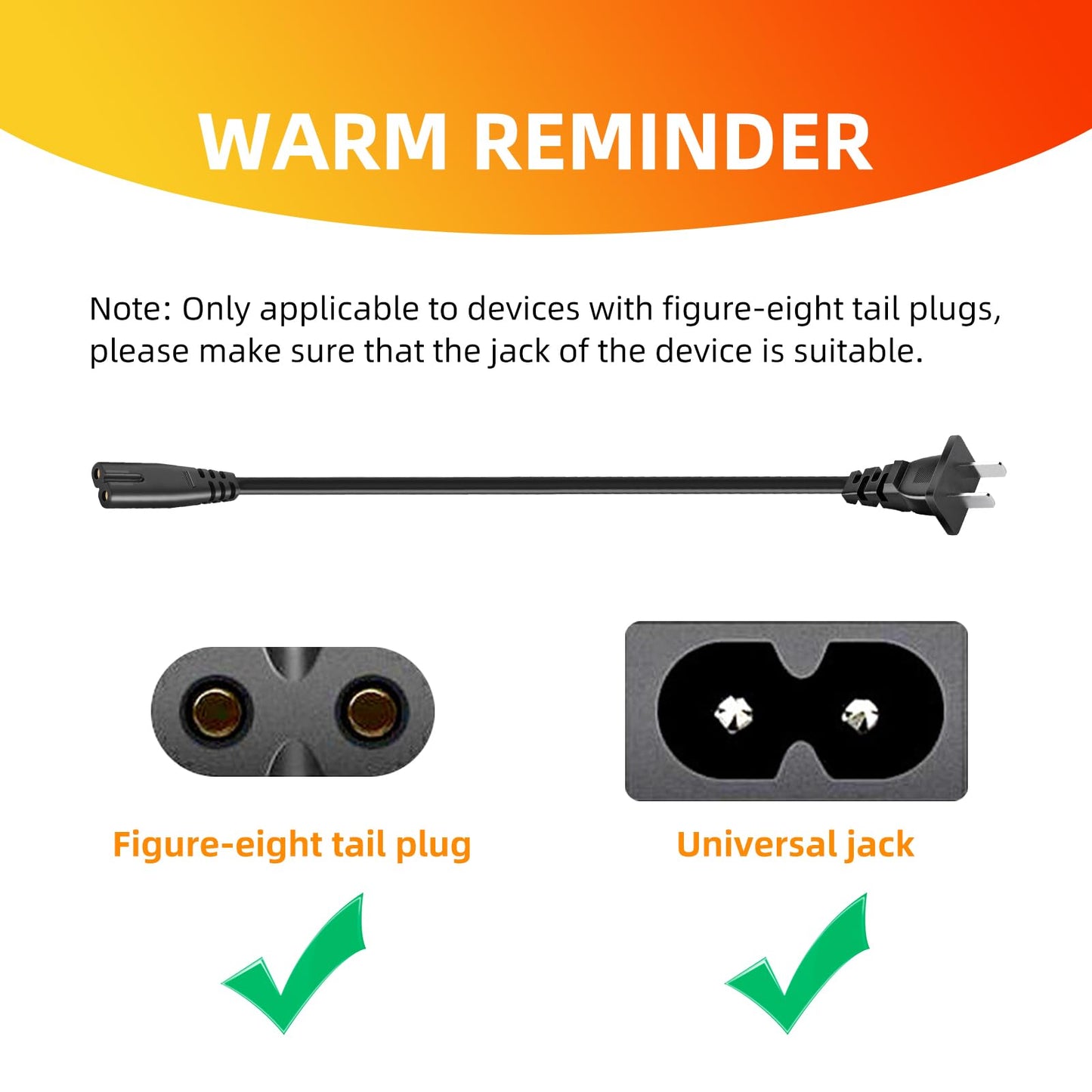 2 Prong AC ICE 7 Figure-8 Power Cord for Xbox One X S, Xbox Series X S, PS5 PS4 PS3, PS3 Slim, PS3 Super Slim, PS4 Slim, Game Console Power Cord Cable