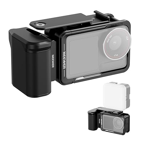 NEEWER Cage and Side Handle Accessories Kit Compatible with DJI Osmo Action 5 Pro / 4/3 Camera, Protective Metal Video Rig Magnetic Adapter Mount Cold
