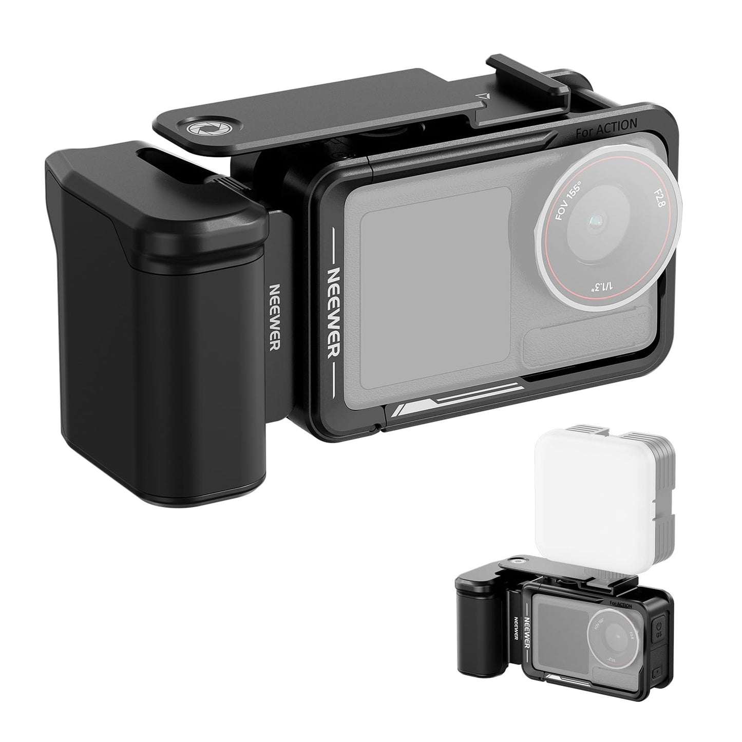 NEEWER Cage and Side Handle Accessories Kit Compatible with DJI Osmo Action 5 Pro / 4/3 Camera, Protective Metal Video Rig Magnetic Adapter Mount Cold