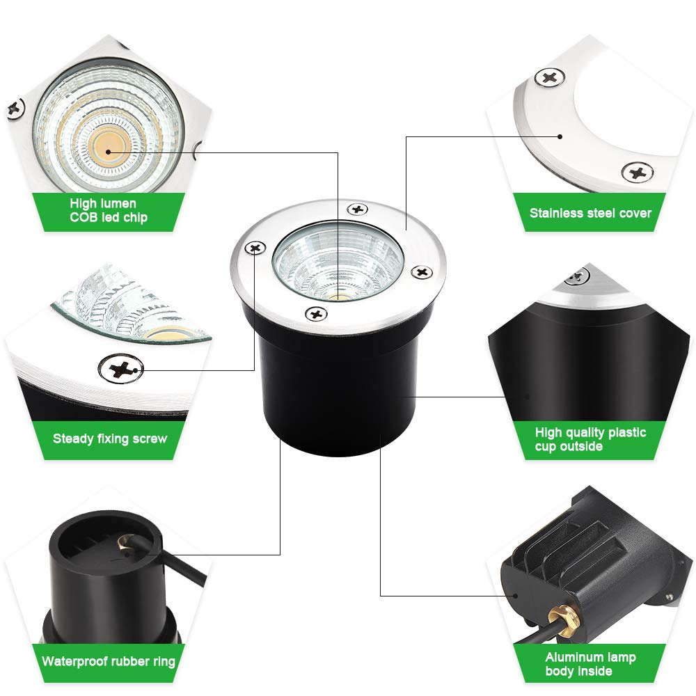 Well Lights Landscape Lighting, Low Voltage Outdoor In Ground Landscape Lights, 5W 12V-24V Waterproof Warm White 3000K Deck Light for Garden, Pathway