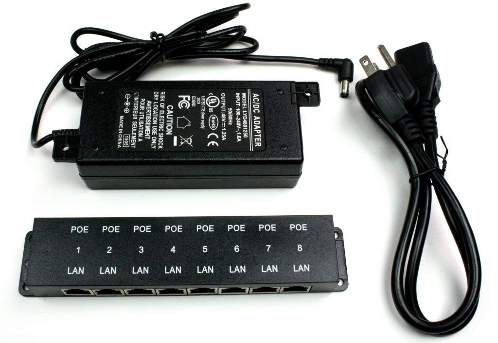 PoE Texas 8 Port Injector - 10/100 Passive Power Over Ethernet With 48V 60W UL Power Supply - 802.3af for VoIP Phones, WiFi Access Points, IP Cameras