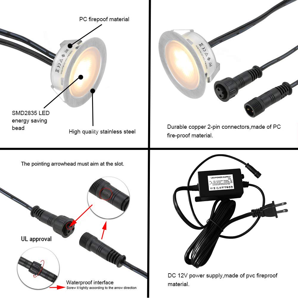SMY Lighting Recessed LED Deck Lights Kits 6 Pack, (Upgrade Version) Deck Lighting Waterproof IP67,Low Voltage LED Lights for Garden, Steps,Stair