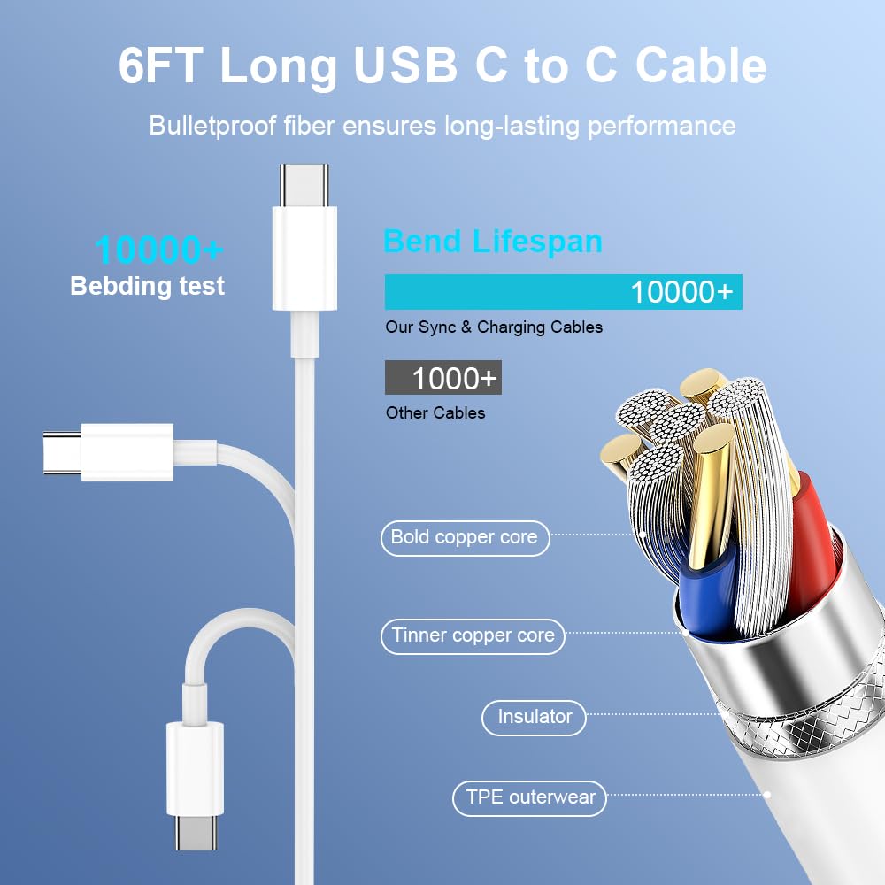 iPhone Charger, 2 Pack PD 20W Adapter Wall Fast Charger with 6&10ft White USB C Cable Compatible with iPhone17 16/15/iPad