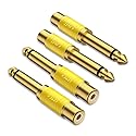 J&D RCA to 1/4 Audio Adapter 4-Pack, 6.35mm Mono Plug Male to RCA Female Connector, Gold-Plated Guitar Connectors, Yellow