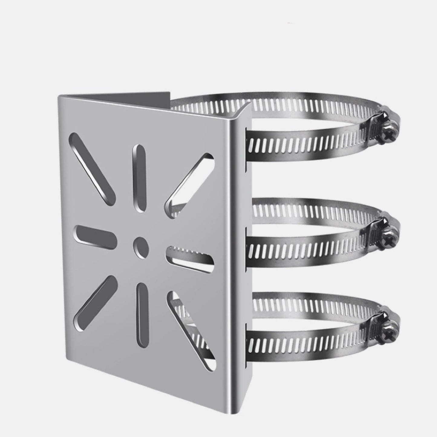 Clearhill Stainless Steel Pole Mount Bracket for Security Cameras, Vertical CCTV Camera Corner Bracket with Adjustable Straps (1)