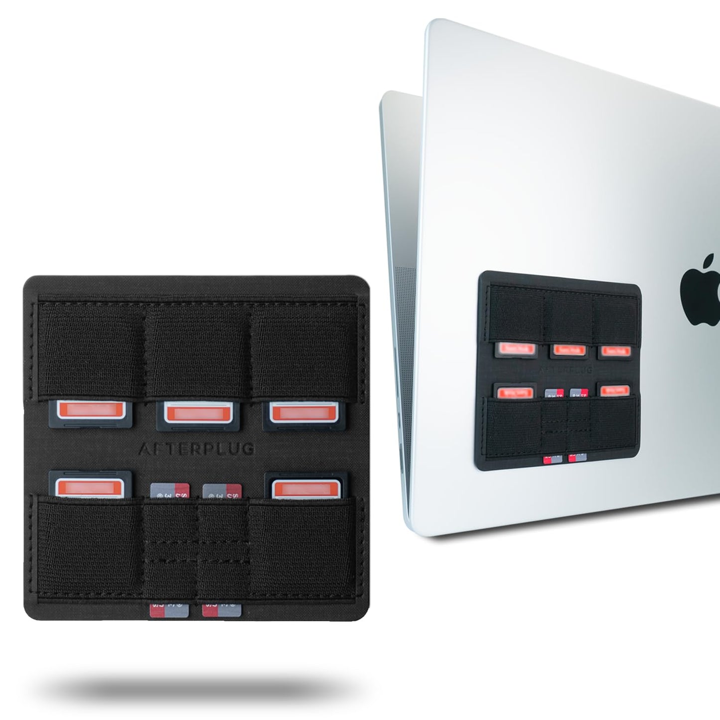 Afterplug Ultra Slim Adhesive SD & MicroSD Card Holder for Laptops, 9 Slots for 5 SD and 4 MicroSD Cards, Black