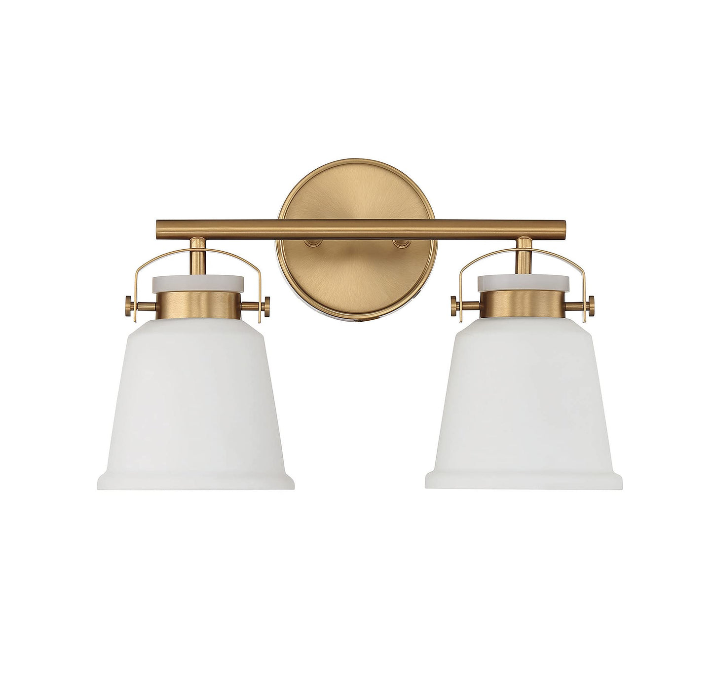 Savoy House 8-1627-2-322 Kaden Industrial Traditional White Opal Glass Bathroom Vanity Wall Light, 2-Light 120 Total Watts, 11" H x 16" W, Warm Brass