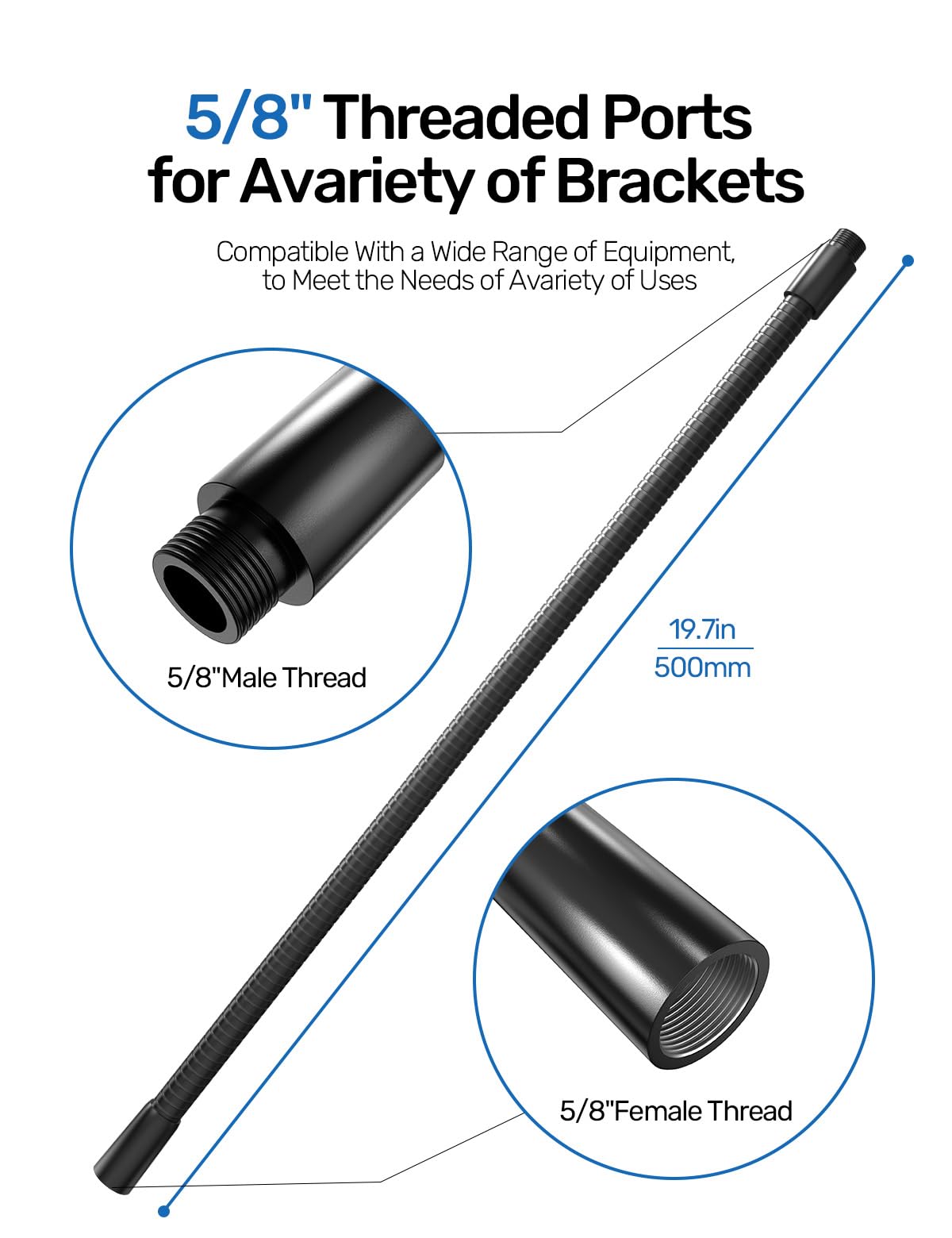 Heavy Duty 19 inch Microphone Gooseneck - Universal Flexible Gooseneck Arm with 5/8-27” Threaded, 360° Adjustable, Corrosion-resistant Design for