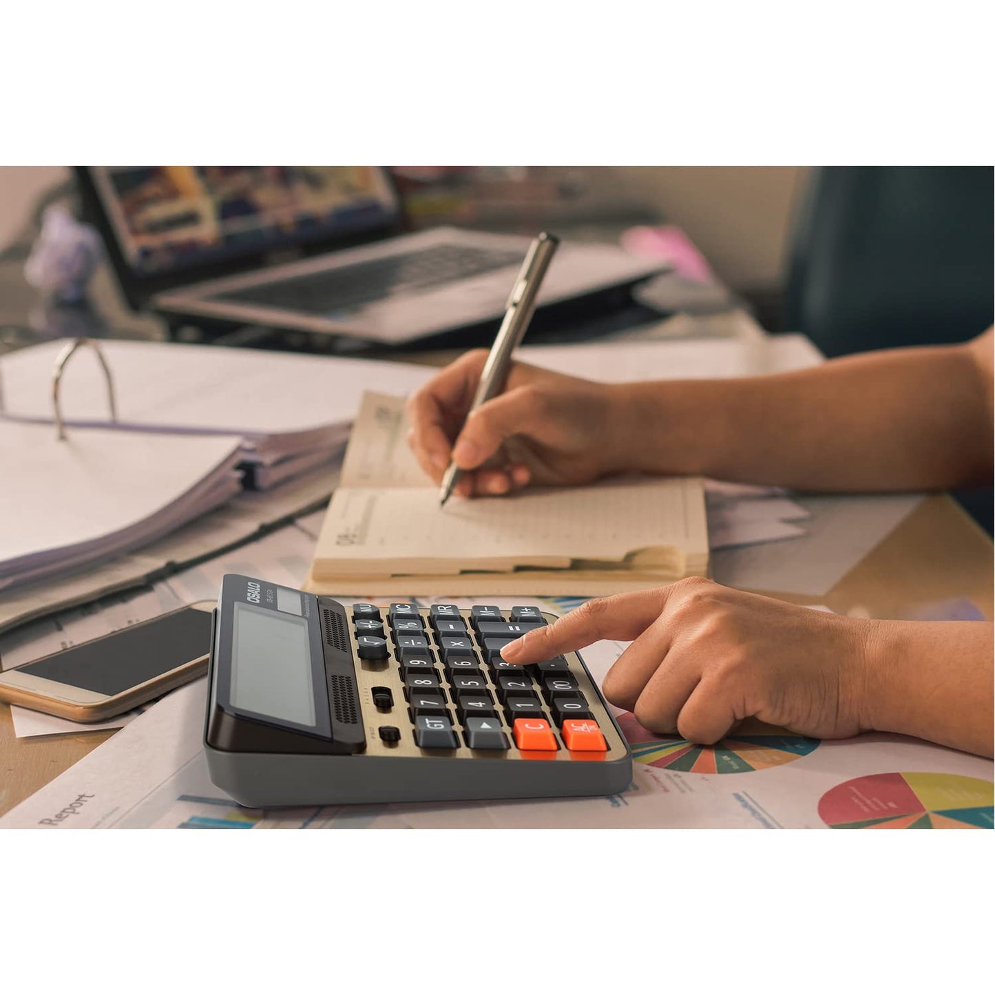 Desktop Calculator Extra Large 5-Inch LCD Display 12-Digit Big Number Accounting Calculator with Giant Response Button, Battery & Solar Powered