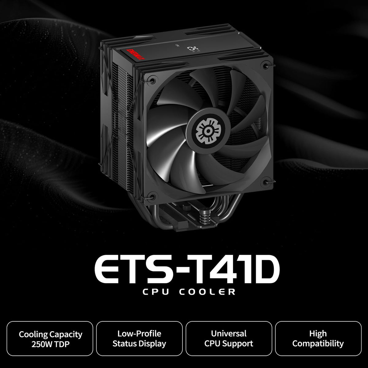 Enermax T41 Digital CPU Air Cooler 157mm Height All-Black CPU Air Cooler 4 Heat Pipes with Dual 120mm PWM Fan 250W TDP, for Intel 1851/1700/1200/115X