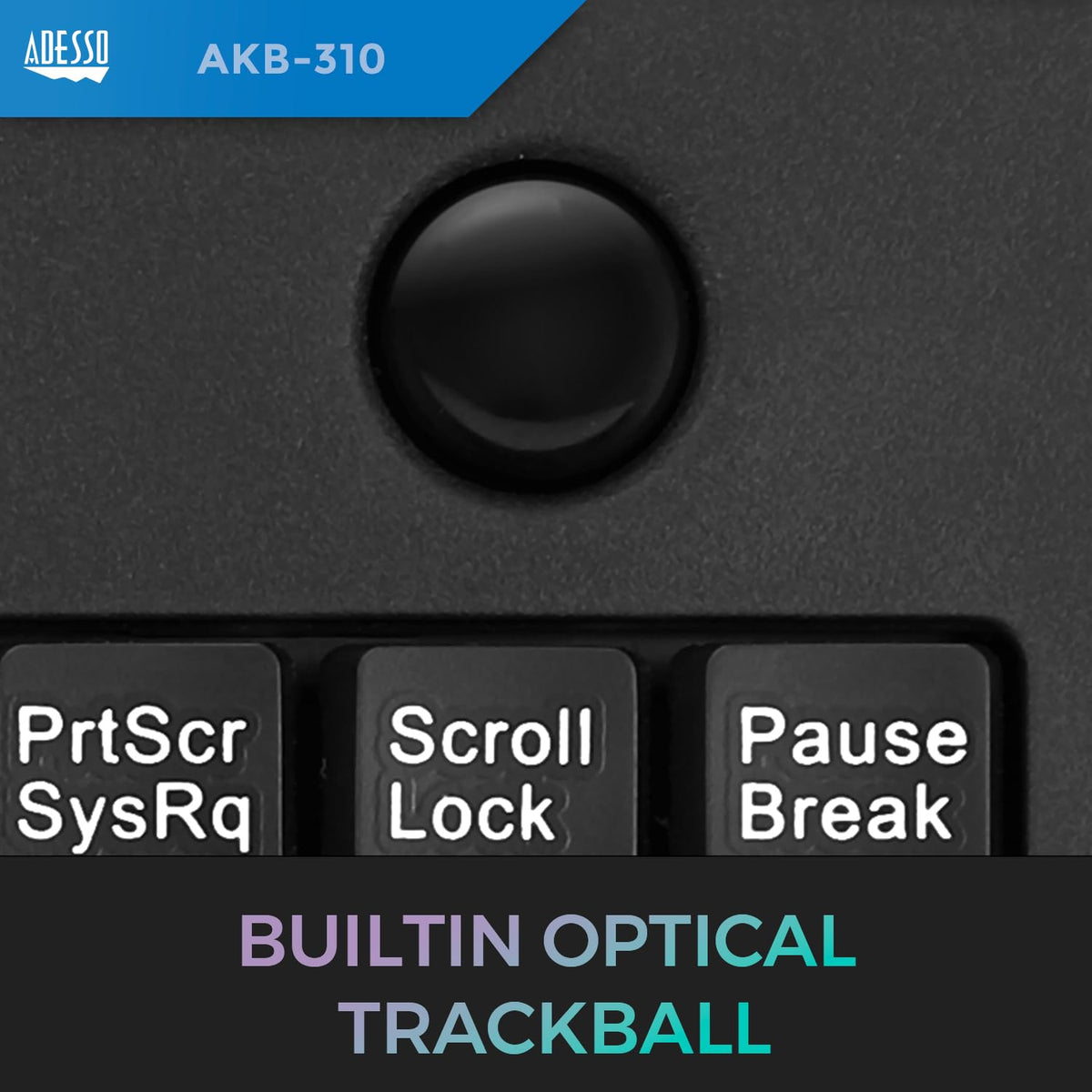 Adesso AKB-310UB Wired USB Mini Trackball Keyboard, Black