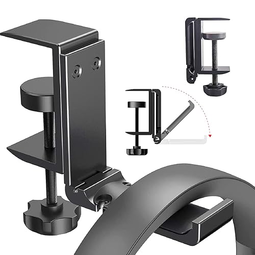 NCHONHONG Headphone Holder Under Desk Hook with Cable Organizer, Foldable Aluminum Headset Mount, Space-Saving Hanger for Most Headphones